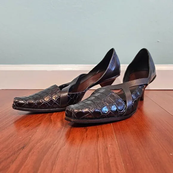 CYDWOQ Vintage Handmade Leather Kitten Heel Pumps – Brown Metallic | US 10/EU 41 - Picture 11 of 12